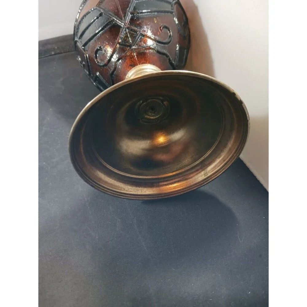 Vintage Large Amber Glass Oil Lamp
